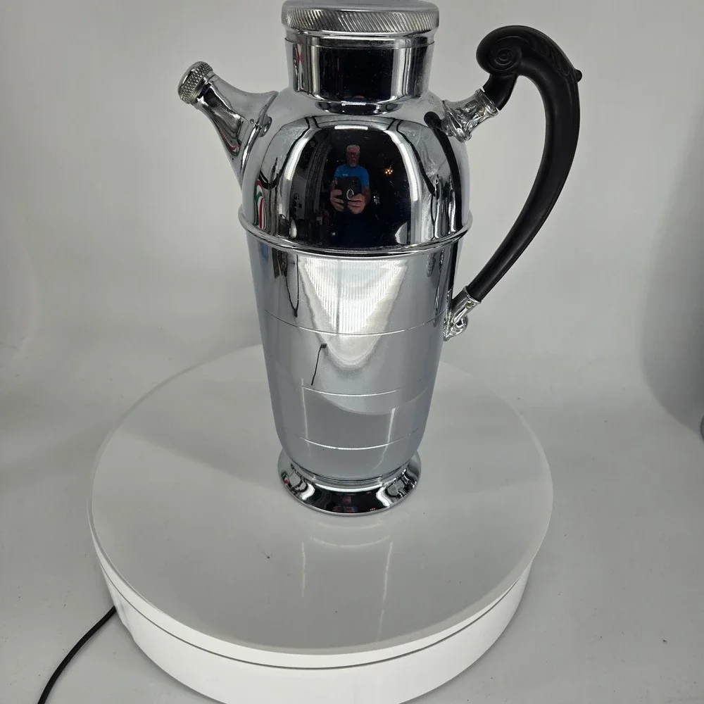 Farber Brothers Krome Kraft Cocktail Shaker Art Deco‎ Chrome Bakelite Handle 12